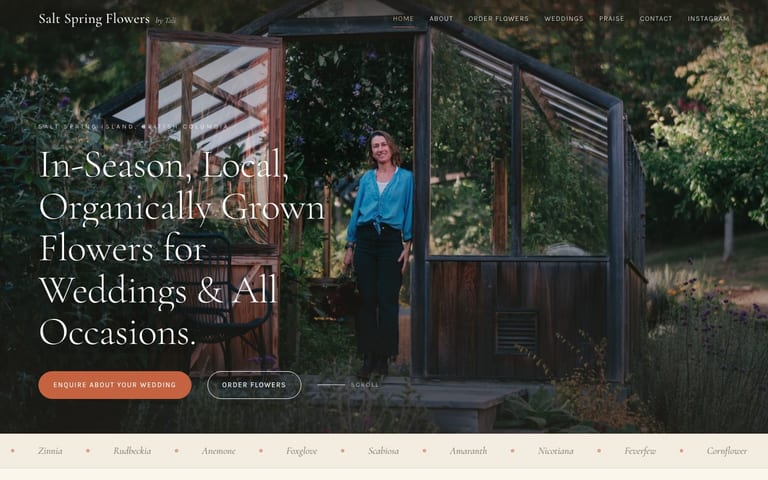 A website concept for a flower farm, the Garden direction, on a desktop screen