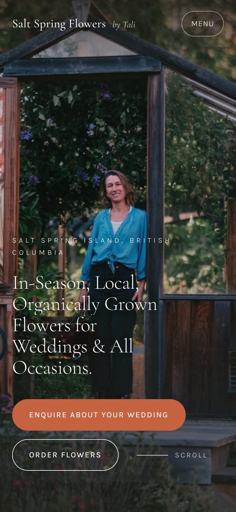 A website concept for a flower farm, the Garden direction, on a phone