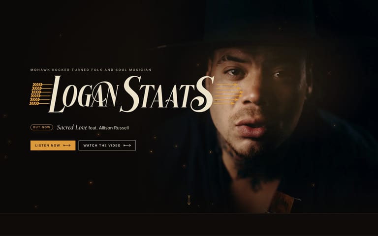 A website concept for a musician, the Firelight direction, on a desktop screen