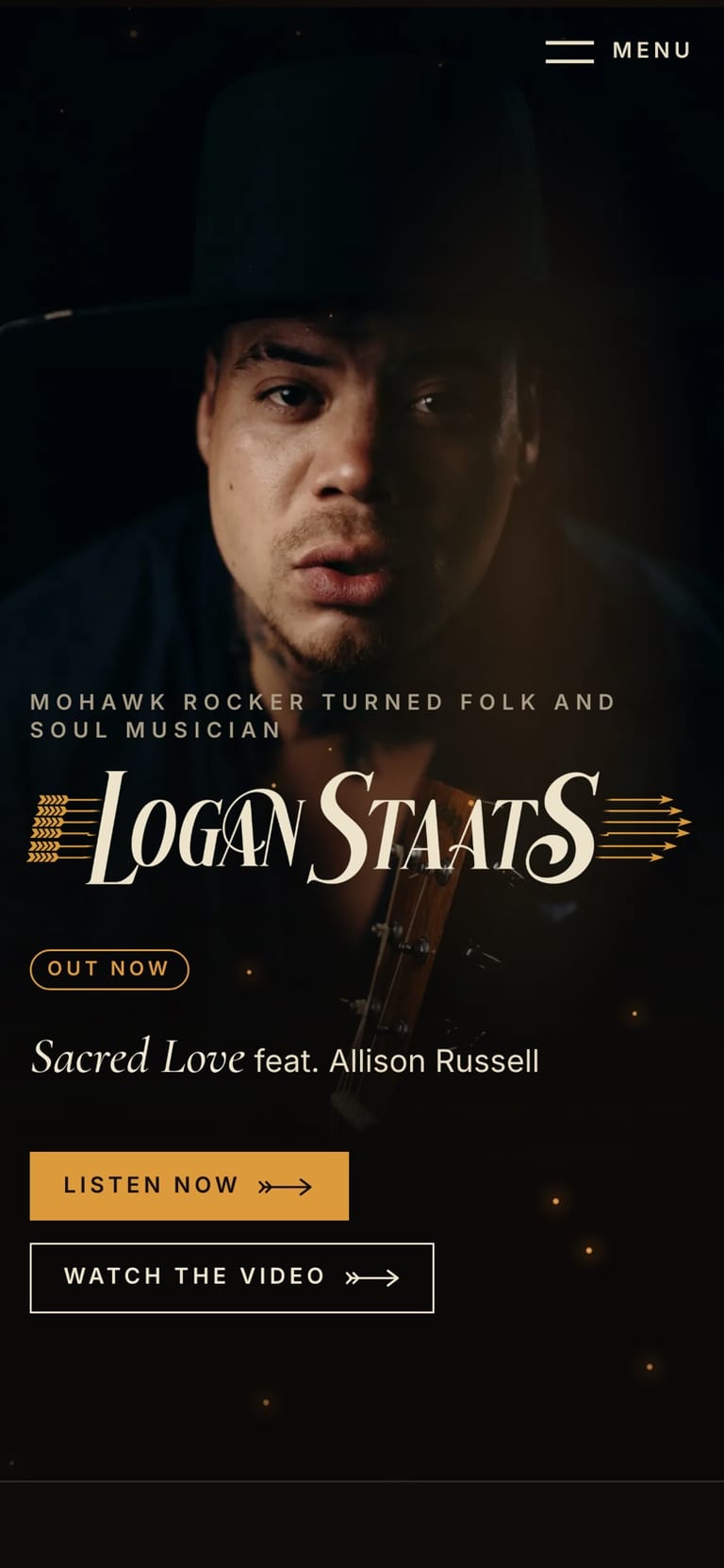 A website concept for a musician, the Firelight direction, on a phone