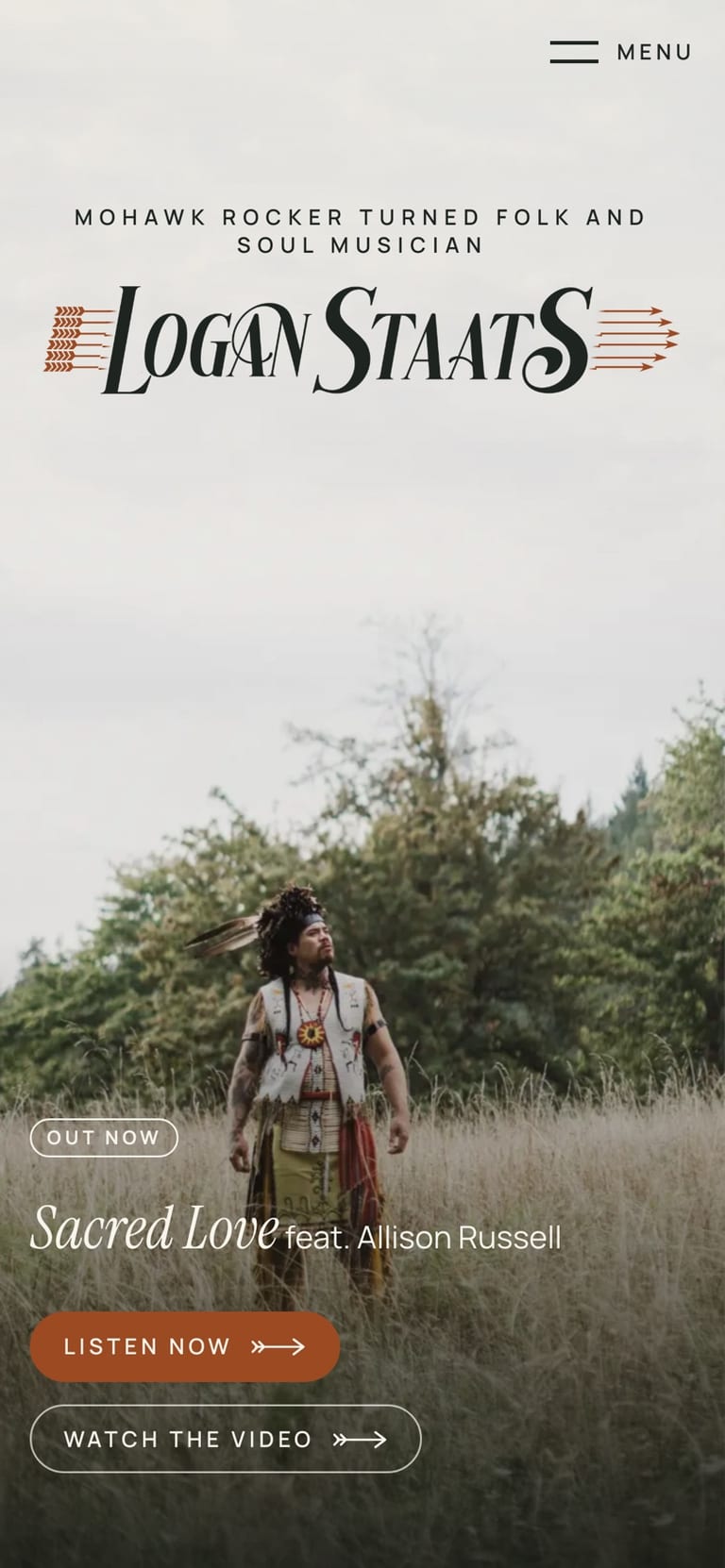 A website concept for a musician, the Tall Grass direction, on a phone